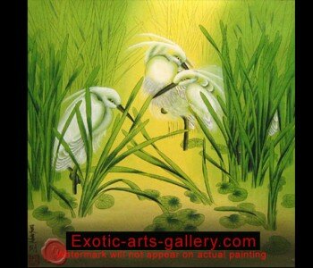 Crane Painting Asian Paintings Feng Shui Painting. Original, Hand painted by Feng Shui Master, oil on canvas. Chinese Crane Painting:  Crane Paintings bring feng shui luck and long life.