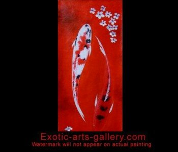 Original Hand Painted by Feng Shui Master, Oil on Canvas, framed ready to hang. Feng Shui Fish Painting Koi Art Koi Fish Painting